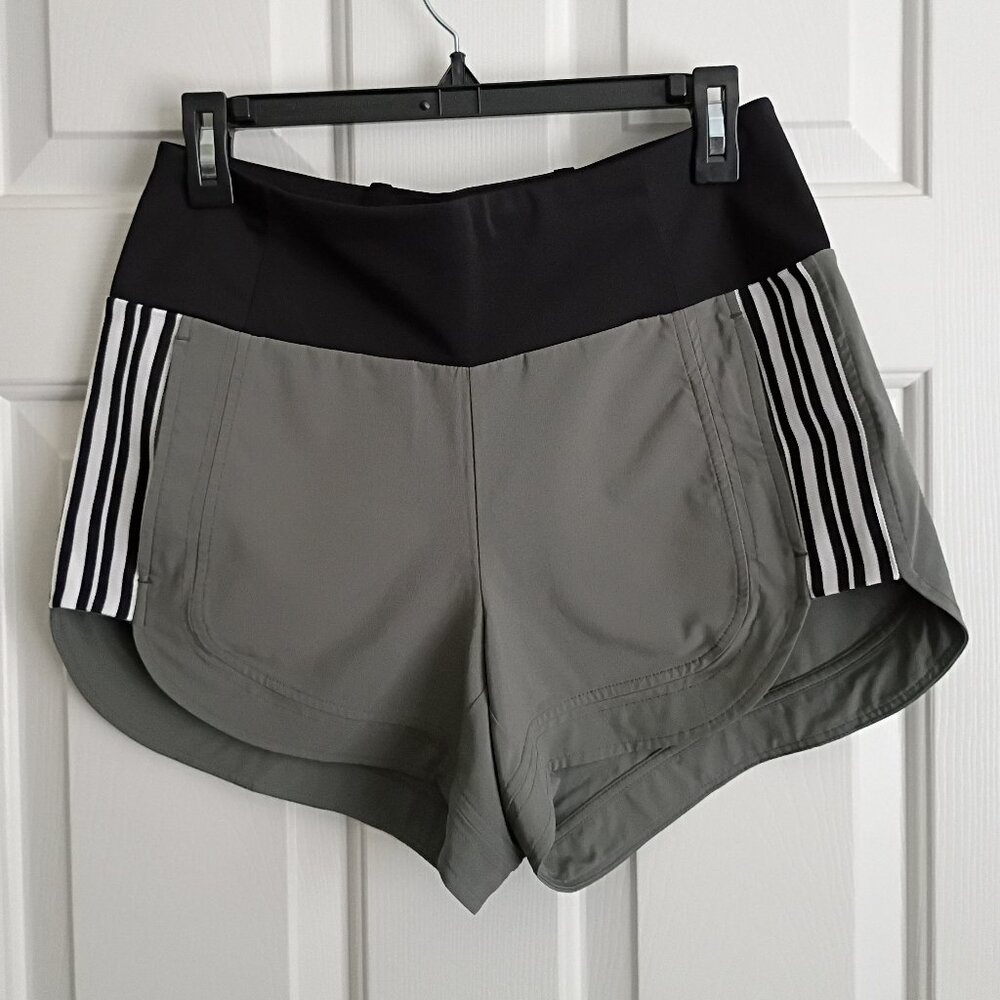 ATHLETA Ascender Shorts 4" inseam Olive Gray Side Striped Size 4